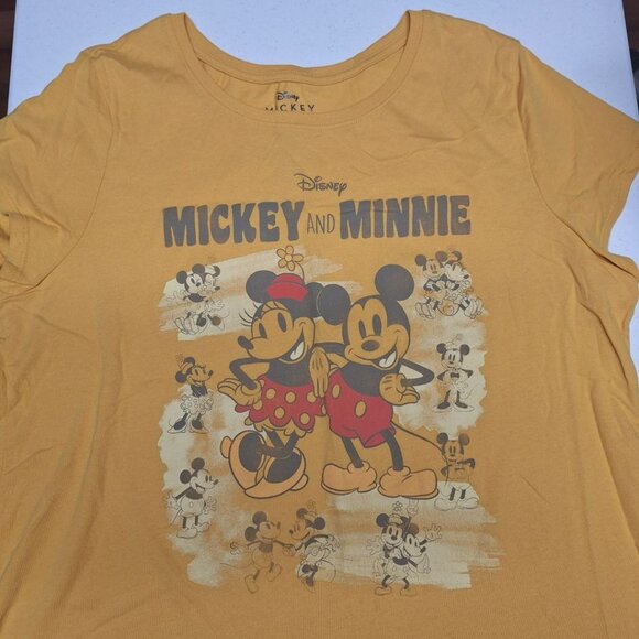 Disney Mickey Minnie Mouse Yellow Womens XXL Tee Shirt Short Sleeve - Picture 1 of 8
